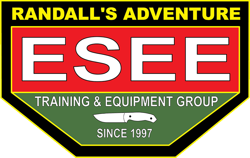 ESEE Knives logo. It says Randall's Adventure at the top, followed by ESEE Training & Equipment Group, followed by an outline of a knife, followed by &ldquo;Since 1997&rdquo;.